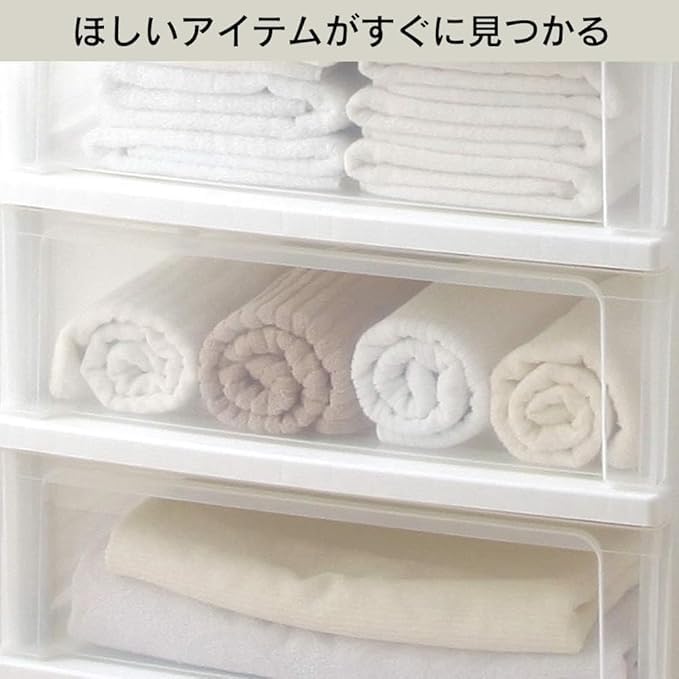 Amazon｜チェスト ワイド 4段 幅63×奥行50×高さ91.7cm ホワイト/クリア